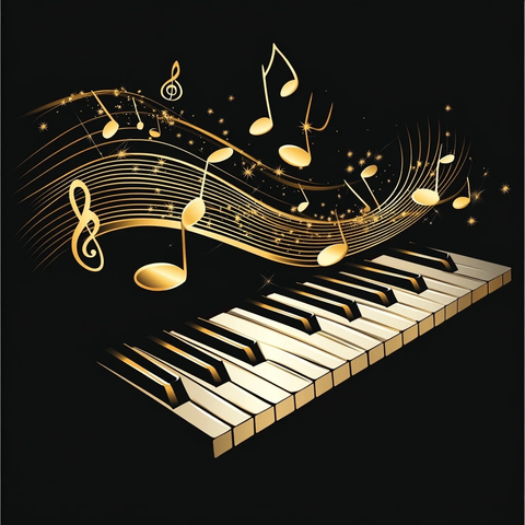 黑白钢琴键金色音符