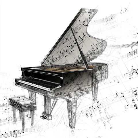 钢琴轮廓融入乐谱线条