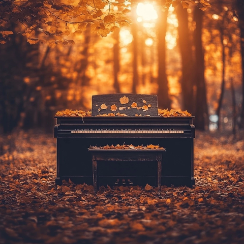 钢琴与秋叶的静谧时刻