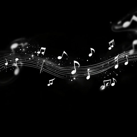 白色音符悬浮黑色背景