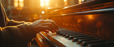 男子双手弹奏大钢琴