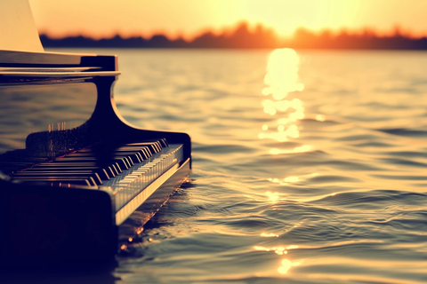 钢琴键反射模糊水影