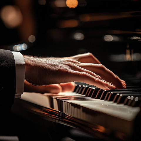 钢琴家手指弹奏钢琴