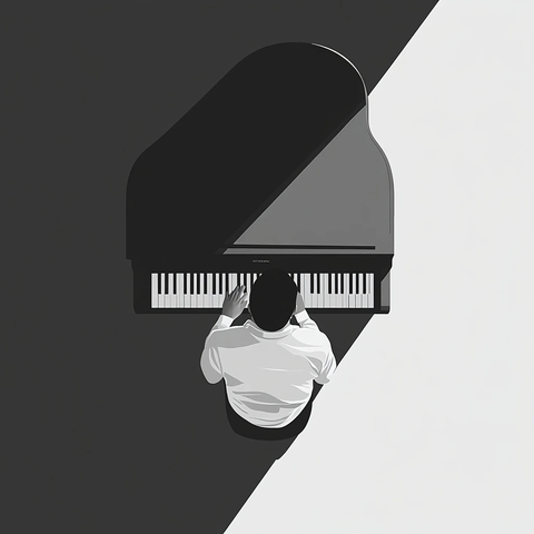 钢琴家简约灰度插画