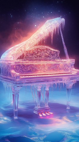 冰雕古钢琴与海玻璃