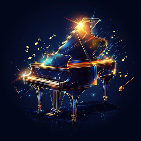 金色钢琴与浮动音符