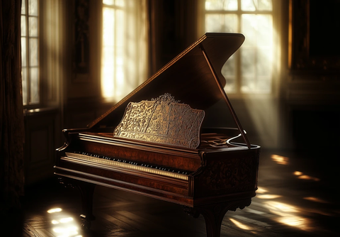 优雅背景下的古董羽管键琴