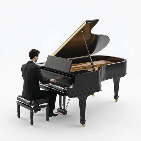 男子西装弹奏黑色钢琴