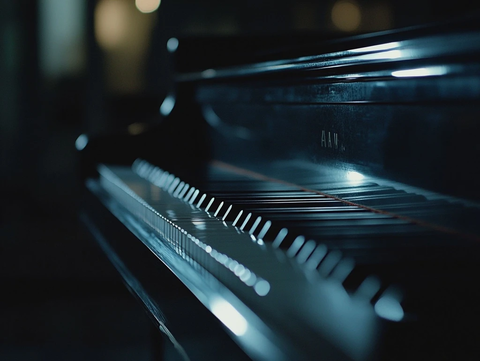 夜间钢琴演奏室内场景