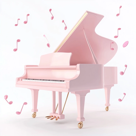 粉色钢琴与音符