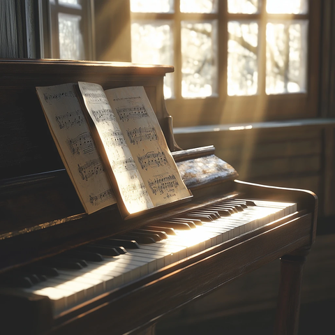 钢琴上的乐谱与阳光
