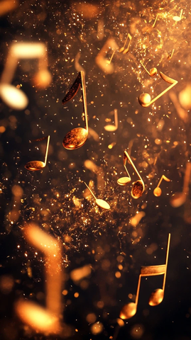 空中漂浮音符金色光芒