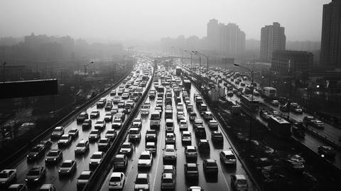 城市高架桥上大堵车的壮观景象