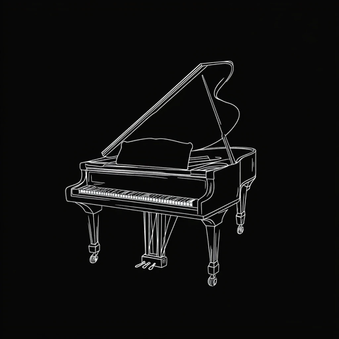 黑色钢琴线稿与乐谱元素