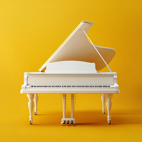 黄色背景白色钢琴