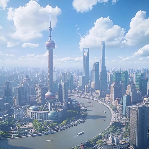 东方明珠下的城市天际线全景