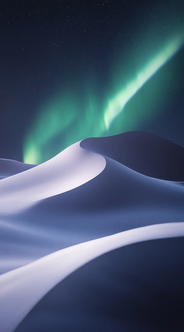 沙漠沙丘与极光共舞