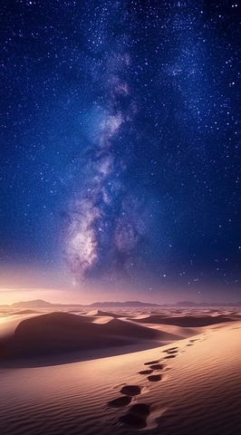 沙漠星夜与银河足迹