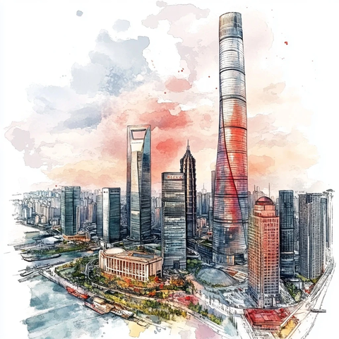 城市地标建筑群鸟瞰全景