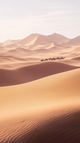 沙漠沙丘与骆驼商队