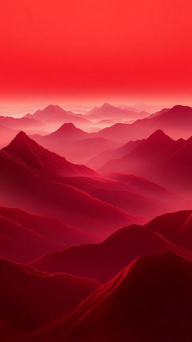 红色背景与起伏山脉