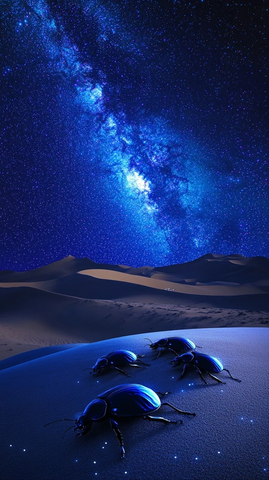 沙漠夜空星光下甲虫群