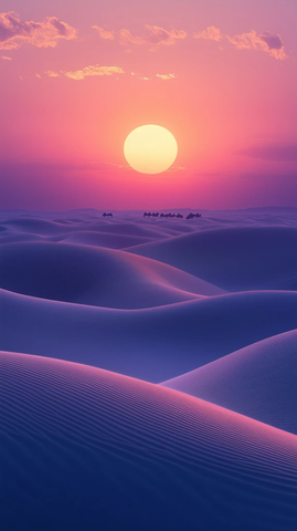 沙漠沙丘落日骆驼商队