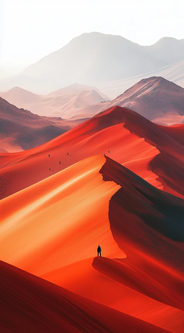 沙漠沙丘孤影远山晨光