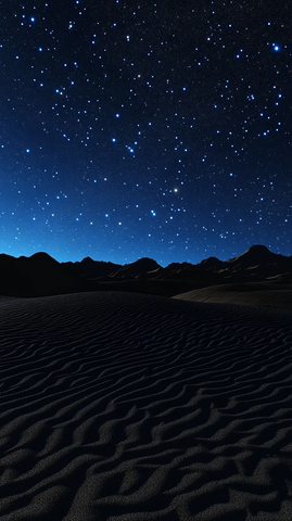 黑夜沙漠沙丘星空远山