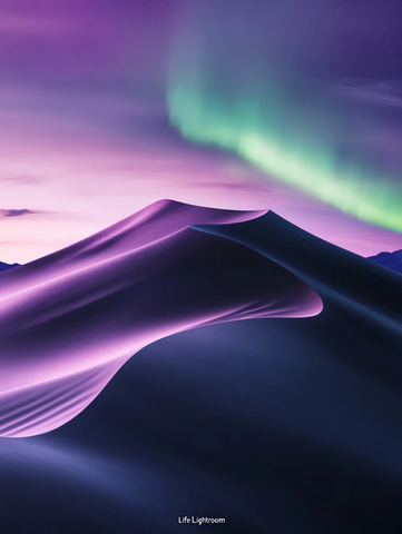 紫色沙丘与绿色极光数字画布
