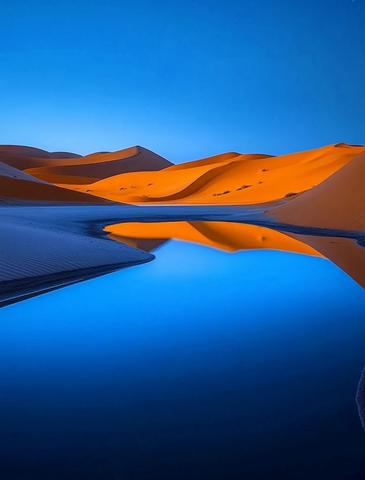 蓝色水域与橙色沙丘