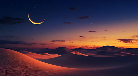 沙漠夜空月牙高悬