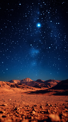 火星夜空星光映照红土