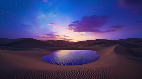 沙漠黄昏星光水塘