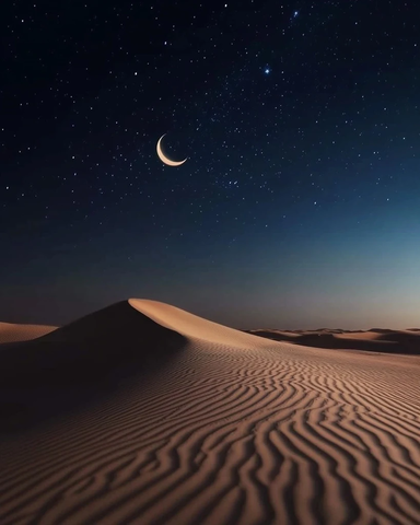 沙漠夜空星月闪烁