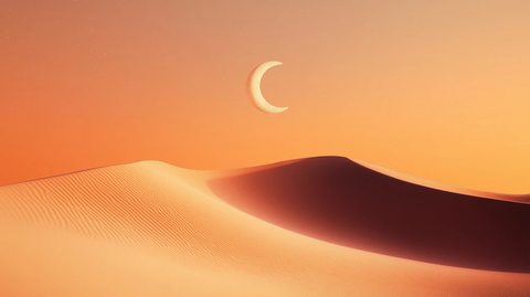 沙漠沙丘半月夜空