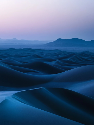 沙漠绿洲与山丘黄昏