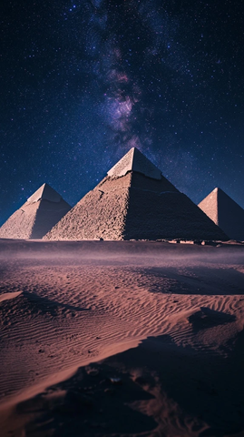 星光下的金字塔与沙漠雾气