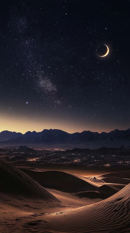 夜空月牙星辰景象