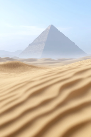 沙漠沙丘与金字塔远景