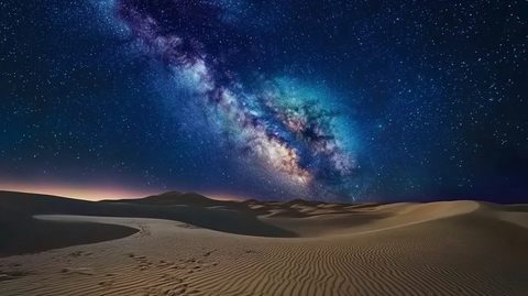 银河升起沙漠低夜空