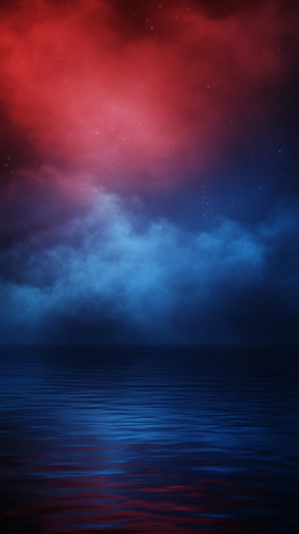 夜空雾气水面反射