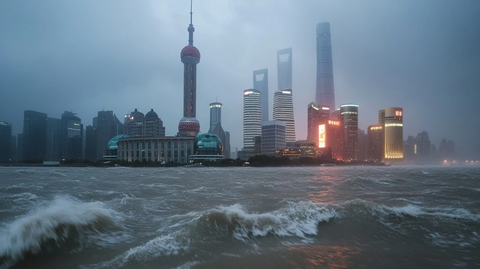 黄浦江畔的上海陆家嘴高楼群全景