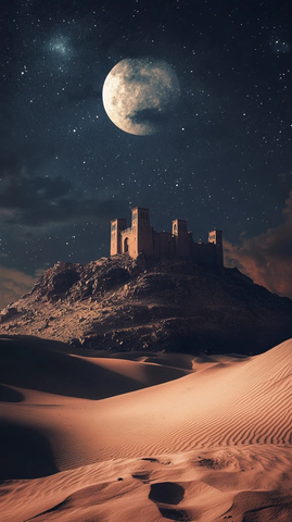 沙漠古堡月夜