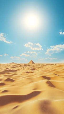 金色阳光映照金字塔