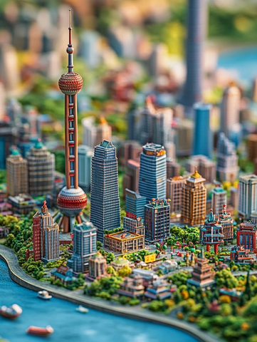 东方明珠领衔的城市建筑群模型全景