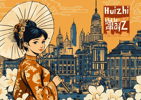 穿传统服饰的女子与城市建筑的画面