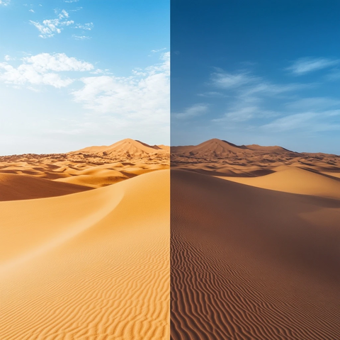 清晰与模糊的沙漠景观对比