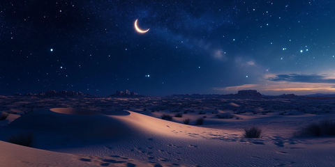 月光星辰照亮沙漠夜空