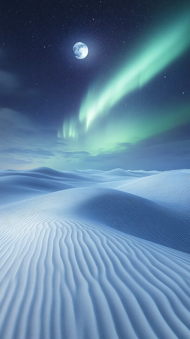 冰晶雪原映月夜极光舞动星河间